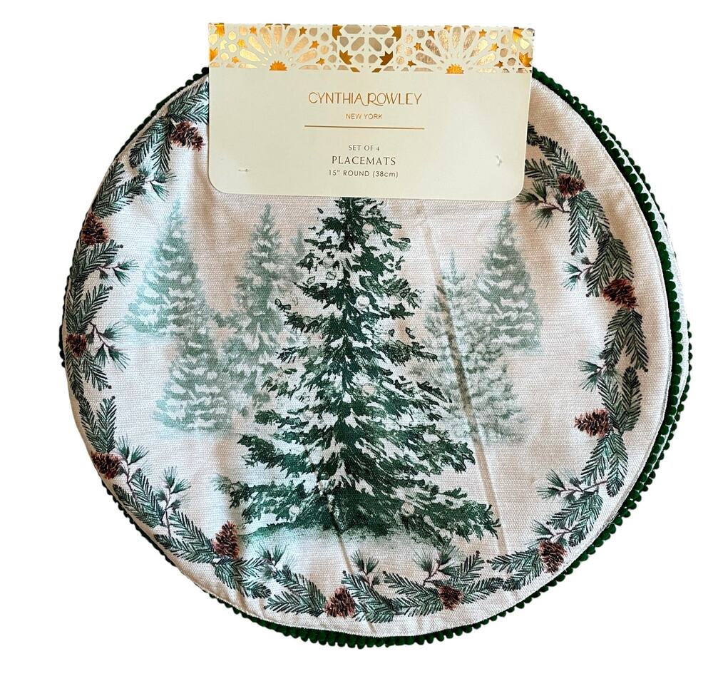 Cynthia Rowley Winter Pine Tree Christmas Placemats 15in Set of 4 Holiday New